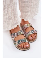 Vzorované dámské pantofle na korkové platformě s přezkami Lee Cooper LCW-25-35-3483L Multikolor