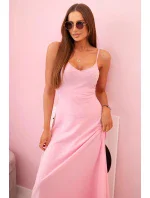 Dámské šaty na ramínka s rozšířeným spodkem světle růžová