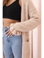 Dámský kardigan s vlnou v barevných pruzích růžový Dámský kardigan s vlnou v barevných pruzích růžový