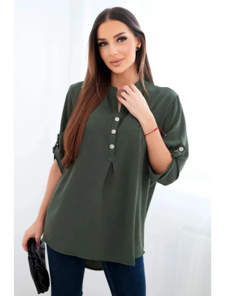 Halenka s delší zadní částí tmavé khaki