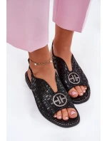 Kožené sandály na plochém podpatku s ozdobou S.Barski KV51-094 černé Kožené sandály na plochém podpatku s ozdobou S.Barski KV51-094 černé