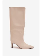 Dámské nazouvací vyhřívané kozačky na jehle světle béžové olivové