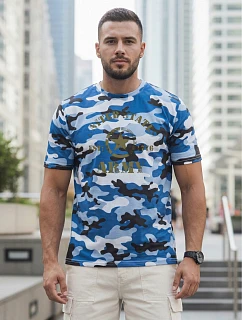 Pánské tričko s potiskem v kamuflážovém vzoru, modré, FashionStreet NX2002R