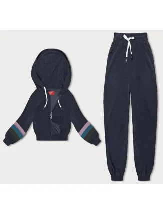 Tmavě modrá dámská tepláková souprava s barevnými vsadkami (AMG-346A) Tmavě modrá dámská tepláková souprava s barevnými vsadkami (AMG-346A)