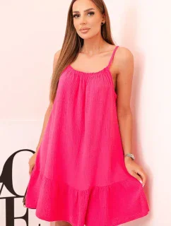 Dámské mušelínové šaty s ramínky a volánem růžový pink