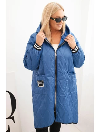 Dámská bunda Plus Size prošívaná s kapucí a sportovními manžetami světlá jeansová