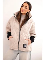 Dámská jarní prošívaná bunda se zdobným ražením a zipem tmavě béžová