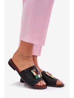 Dámské sandály na plochém podpatku s ozdobou černé Clelione