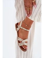 Ploché Lesklé Sandály Dámské S.Barski KV51-022 Zlaté Ploché Lesklé Sandály Dámské S.Barski KV51-022 Zlaté