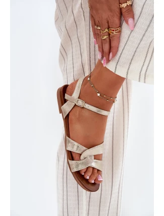 Ploché Lesklé Sandály Dámské S.Barski KV51-022 Zlaté Ploché Lesklé Sandály Dámské S.Barski KV51-022 Zlaté