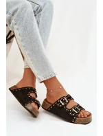 Dámské pantofle se zlatými sponami a knoflíky Černé Tervina