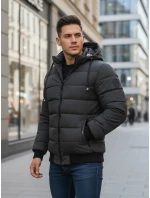 Pánská tmavě šedá prošívaná zimní bunda s kapucí FashionStreet TX5095 Pánská tmavě šedá prošívaná zimní bunda s kapucí FashionStreet TX5095