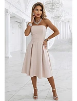 641-4 VIVIENNE korzetové rozšířené midi šaty s páskem - světle béžové