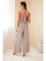 Dámský viskózový komplet: zavazovací top a kalhoty se širokou nohavicí fango