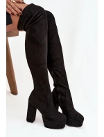 Kozačky na podpatku a platformě za koleno ekozamsové černé Amareen