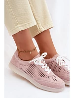 Kožené semišové dámské tenisky s dírkami Růžové Almora