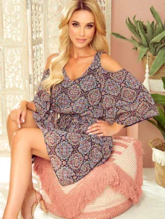 MARINA - Vzdušné dámské šaty s výstřihem a marockým vzorem 292-3