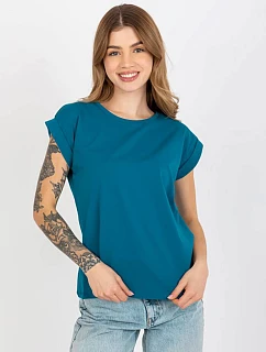 Bavlněné tričko s ohrnutými rukávy Feel Good marine (4833-25)