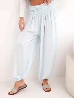 Dámské viskózové kalhoty se širokou nohavicí a nařasením modré