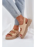 Eko kožené sandály s přezkami béžové Vulinea