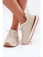 Kožené Dámské Tenisky Na Platformě Big Star RR274A334 Béžové Kožené Dámské Tenisky Na Platformě Big Star RR274A334 Béžové