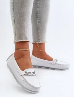 Dámské kožené mokasíny s ozdobou, bílá S.Barski