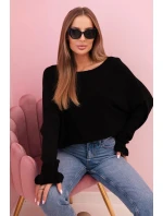 Dámský svetr z mohéru s nařasenými rukávy a výstřihem na zádech černý Dámský svetr z mohéru s nařasenými rukávy a výstřihem na zádech černý