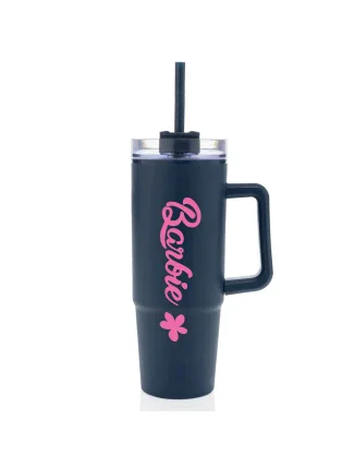 BARBIE - tmavě modrý cestovní hrnek s průhledným víčkem 900 ml  