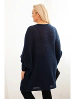 Dámský svetr Plus Size s mohair pončo modrý Dámský svetr Plus Size s mohair pončo modrý
