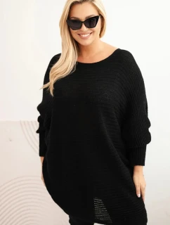 Dámský svetr Plus Size s moherem pončo černý