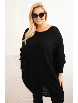 Dámský svetr Plus Size s moherem pončo černý Dámský svetr Plus Size s moherem pončo černý