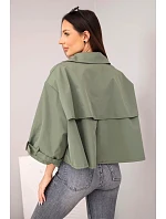 Dámská jarní bavlněná bunda zapínaná na knoflíky s límcem khaki