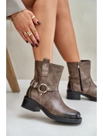 Zazoo 60480 Kožené Boty Na Nízkém Podpatku Zateplené Hnědošedé