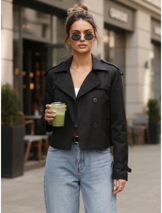 Dámský krátký elegantní kabát klasického střihu černý FashionStreet NY0770