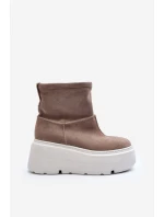 Kožené Dámské Boty Na Podpatku Platformy S Pásky Zazoo 1752 Bežové