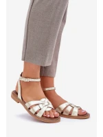 Dámské kožené sandály na plochém podpatku Zazoo 3688 zlaté