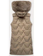 Dámská bunda bez rukávů s kožešinou na kapuci J Style béžová (16M9172-62)