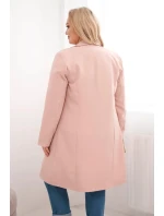 Dámský kabát Plus Size dvouřadový s límcem tmavě pudrově růžový
