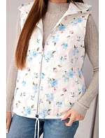 Dámská prošívaná vesta s kapucí s květinovým vzorem modrá