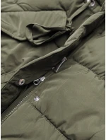 Dlouhá zimní bunda v barvě khaki s kožešinovým límcem (j9-071)