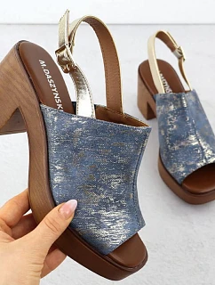 Dámské sandály na jehlovém podpatku denim gold M.Daszynski MR23126-7