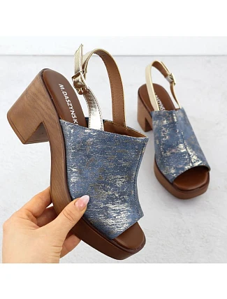 Dámské sandály na jehlovém podpatku denim gold M.Daszynski MR23126-7