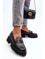 Dámské kůže polobotky Loafersy s ozdobou černá Lyndani