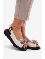 Kožené Dámské Sandály S Krystaly Béžové Artiker 54C1627