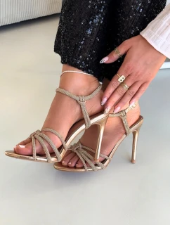 Dámské sandály na podpatku s pásky Tanelle – šampaňské