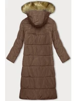 Dlouhá zimní bunda ve velbloudí barvě s kapucí (V726)