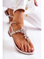 Dámské sandály žabky s kubickými zirkony stříbrne Solea