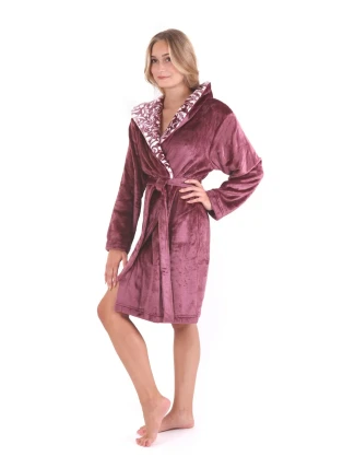Dámský župan Flora s kapucí 4856 4853 krátký vínový - Vestis
