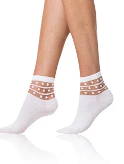 Dámské ponožky s ozdobným lemem TRENDY COTTON SOCKS - BELLINDA - bílá