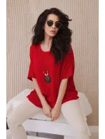 Oversized halenka s přívěskem červený